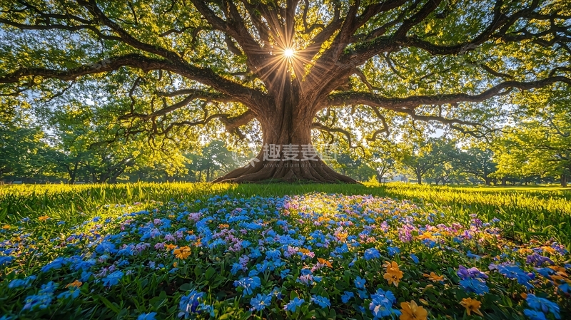 高清大图下载【趣麦麦图】阳光穿过大树的树叶