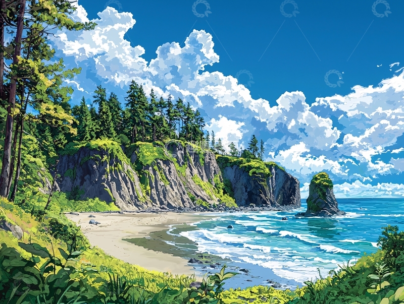 高清大图下载【趣麦麦图】海边悬崖峭壁风景画