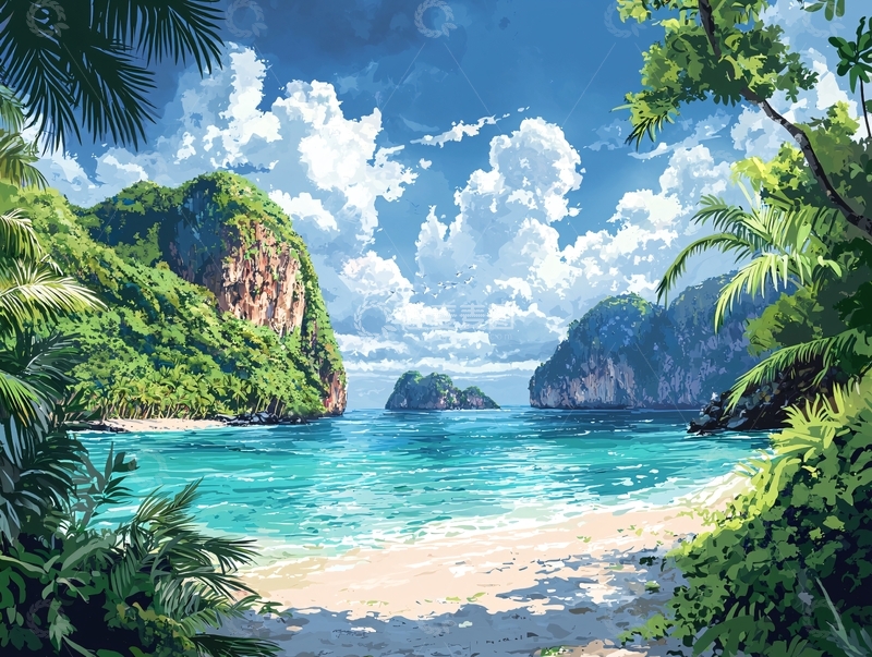 高清大图下载【趣麦麦图】热带海滩风景画