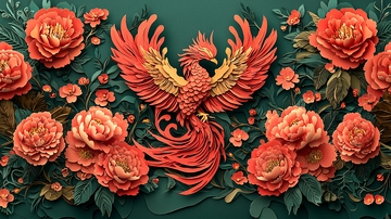 祥瑞凤凰花卉图