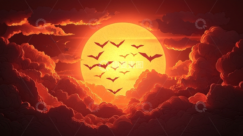 高清大图下载【趣麦麦图】血月蝙蝠群