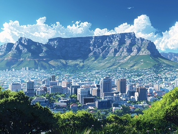 桌山下的开普敦城市全景图