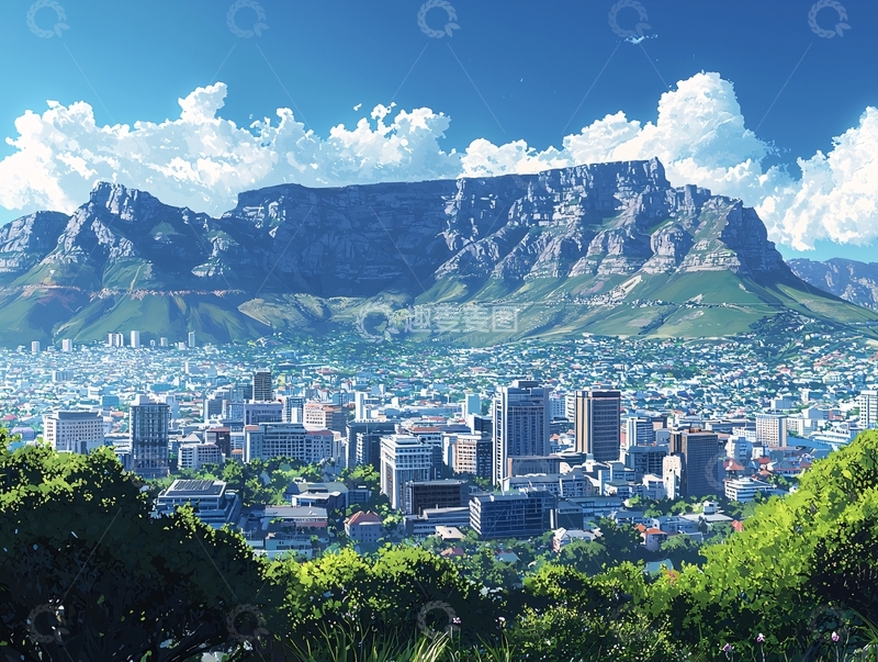 高清大图下载【趣麦麦图】桌山下的开普敦城市全景图