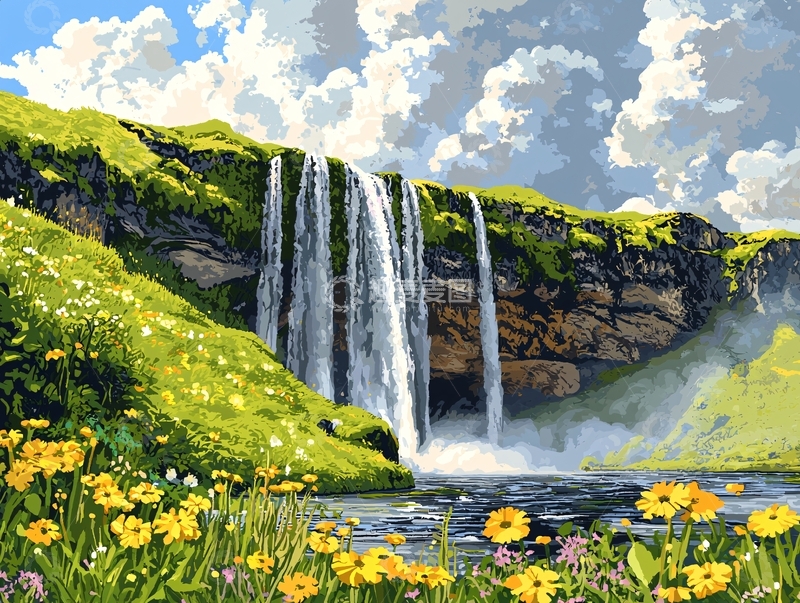 高清大图下载【趣麦麦图】阳光下的瀑布