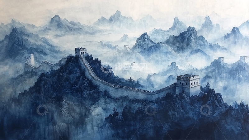 高清大图下载【趣麦麦图】水墨长城