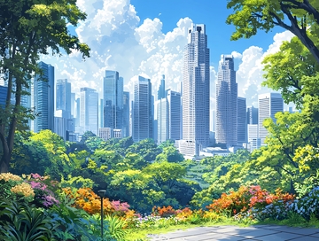 绿树环绕的现代化都市