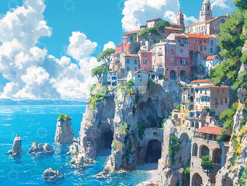 高清大图下载【趣麦麦图】海边彩色小镇