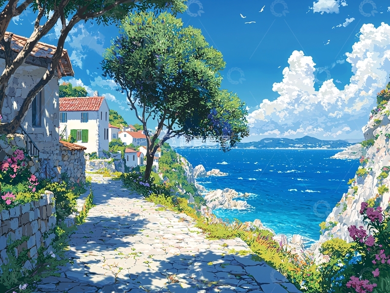 高清大图下载【趣麦麦图】地中海风格小镇风景