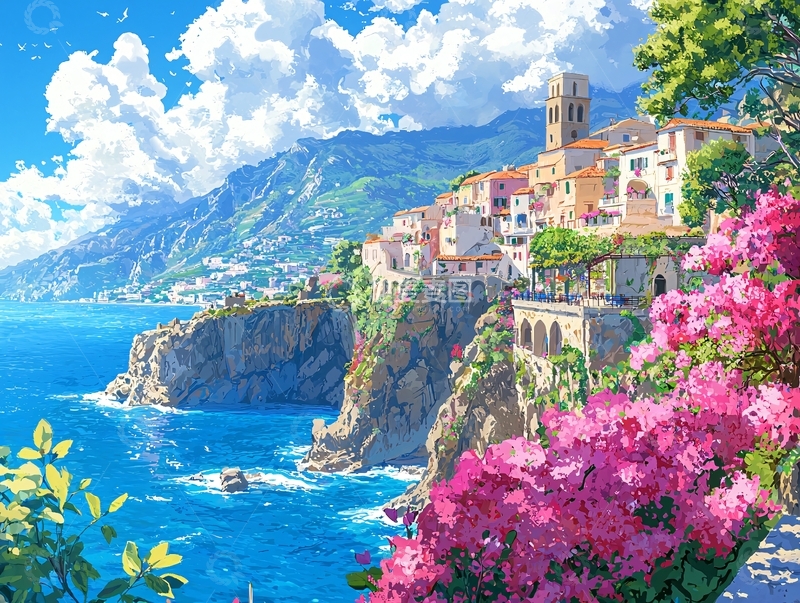 高清大图下载【趣麦麦图】阳光下的海边小镇