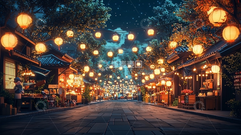 高清大图下载【趣麦麦图】夜景古镇街道