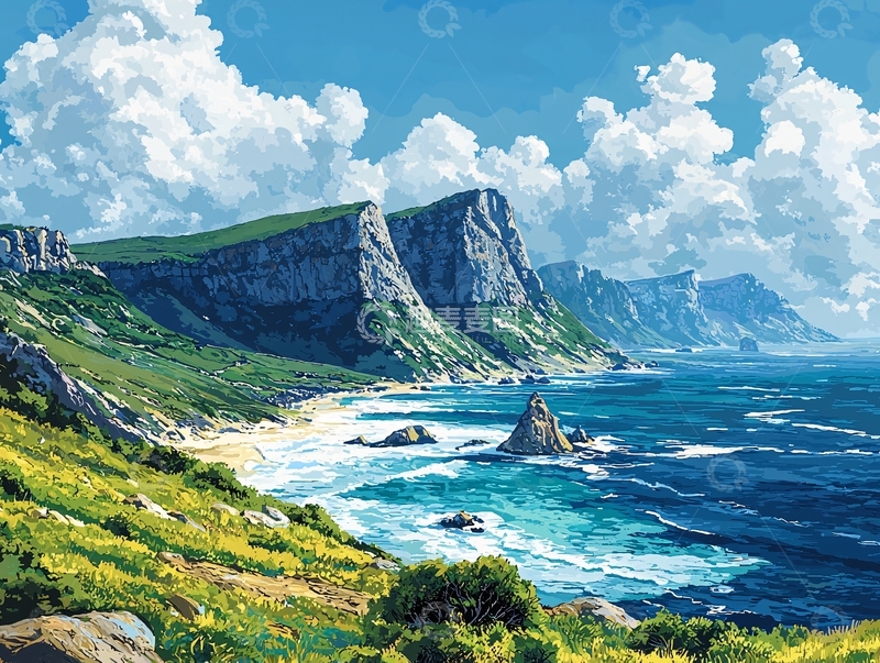 高清大图下载【趣麦麦图】阳光下的海岸山脉