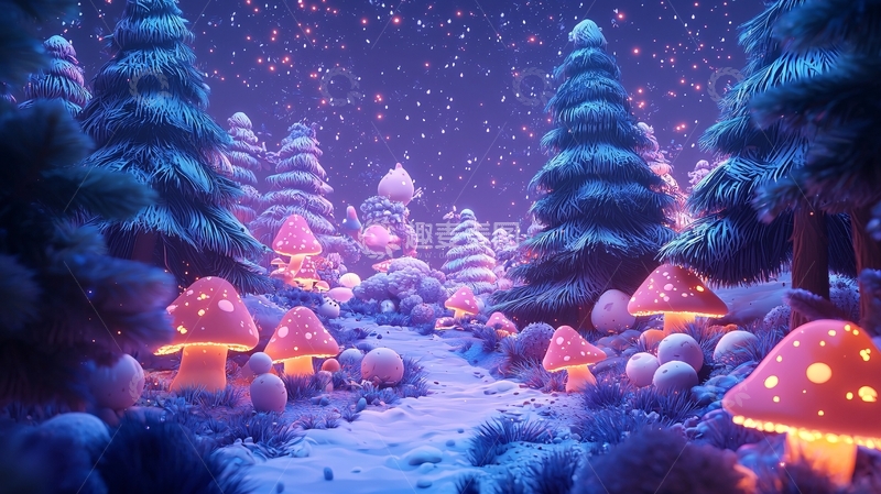 高清大图下载【趣麦麦图】梦幻雪夜森林