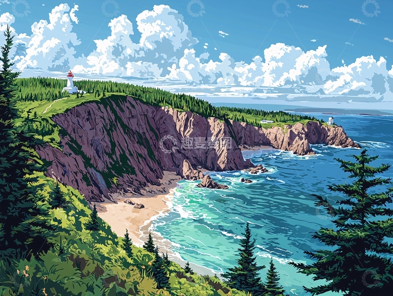 高清大图下载【趣麦麦图】海边悬崖峭壁上的灯塔