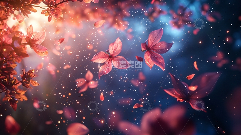 高清大图下载【趣麦麦图】梦幻粉色花瓣飘落