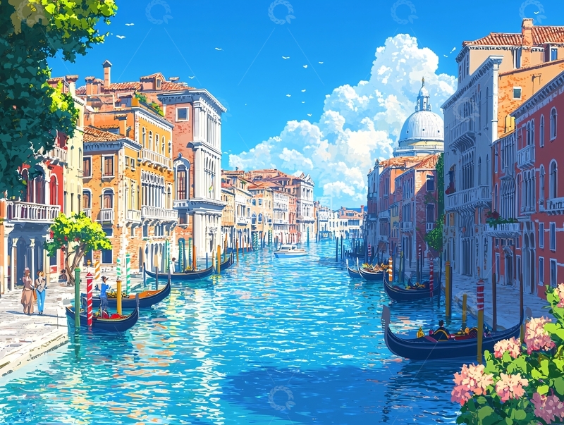 高清大图下载【趣麦麦图】阳光明媚的威尼斯运河