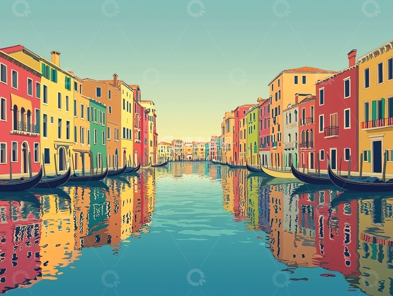 高清大图下载【趣麦麦图】威尼斯彩色建筑倒影