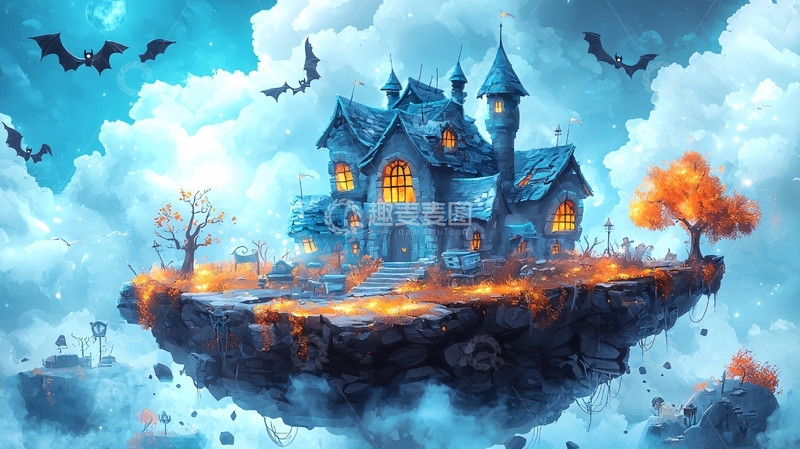 高清大图下载【趣麦麦图】悬浮的万圣节城堡