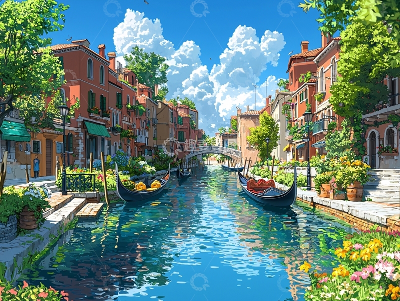 高清大图下载【趣麦麦图】阳光明媚的威尼斯运河
