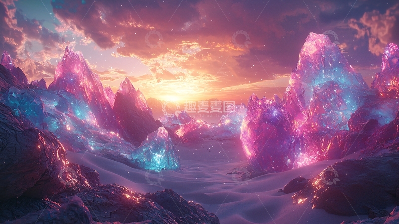 高清大图下载【趣麦麦图】梦幻般粉色蓝色水晶山脉