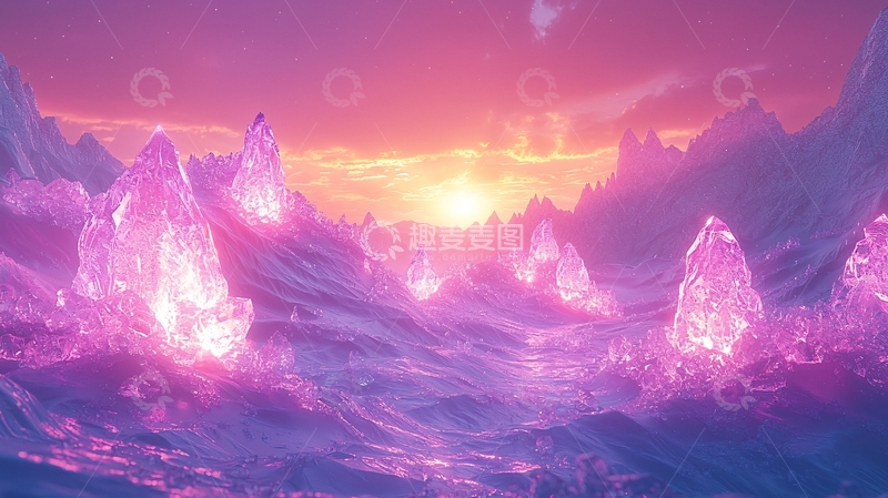 高清大图下载【趣麦麦图】粉色水晶山脉日落
