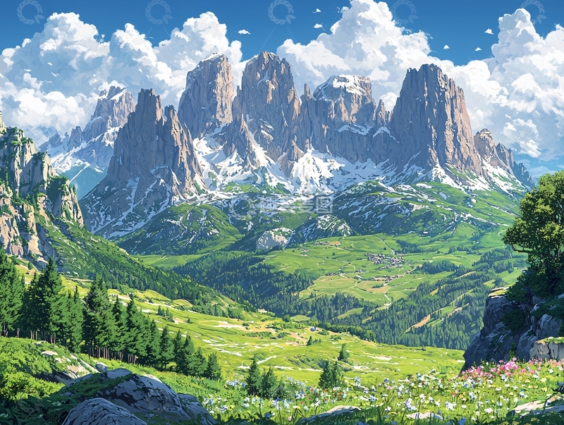 高清大图下载【趣麦麦图】阳光下的雪山峡谷