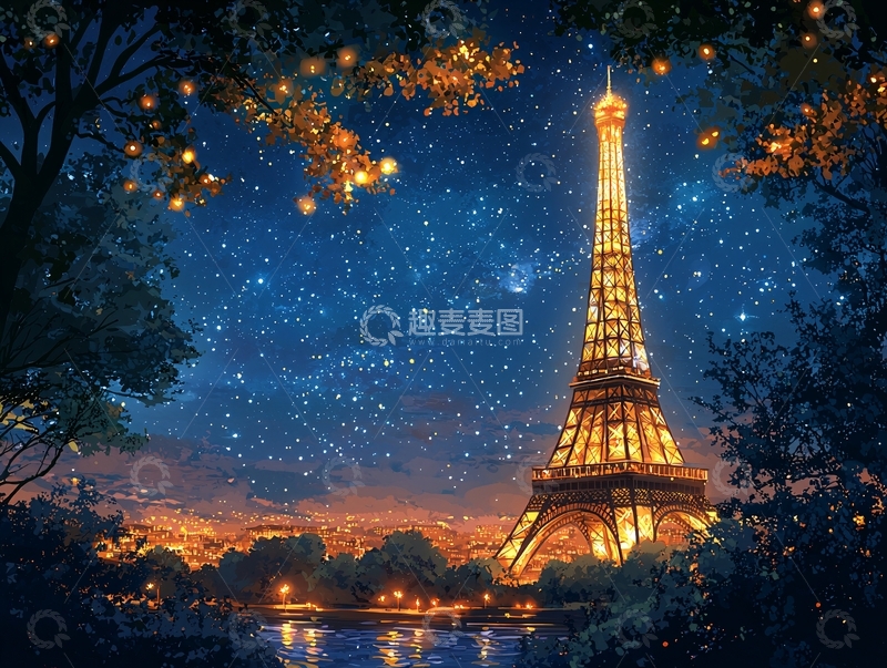 高清大图下载【趣麦麦图】夜晚埃菲尔铁塔