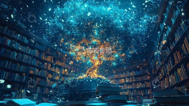 高清大图下载【趣麦麦图】发光树木图书馆