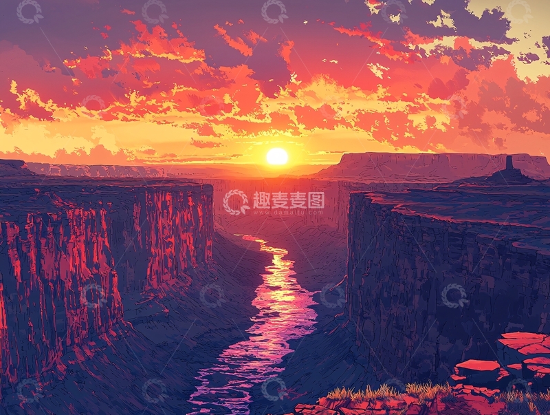 高清大图下载【趣麦麦图】峡谷日落高清壁纸