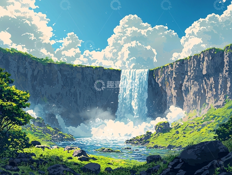 高清大图下载【趣麦麦图】阳光下的瀑布
