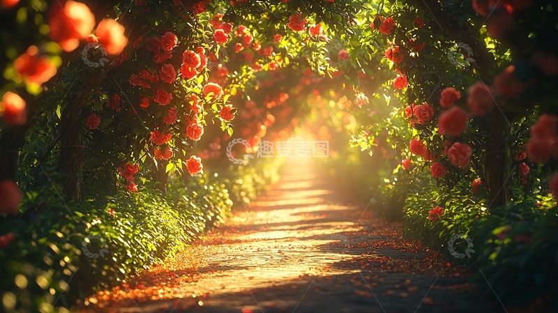 高清大图下载【趣麦麦图】阳光玫瑰花拱门小路