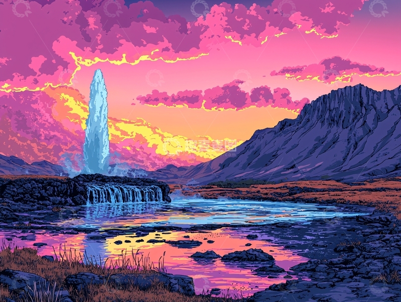 高清大图下载【趣麦麦图】梦幻般冰柱日落山谷