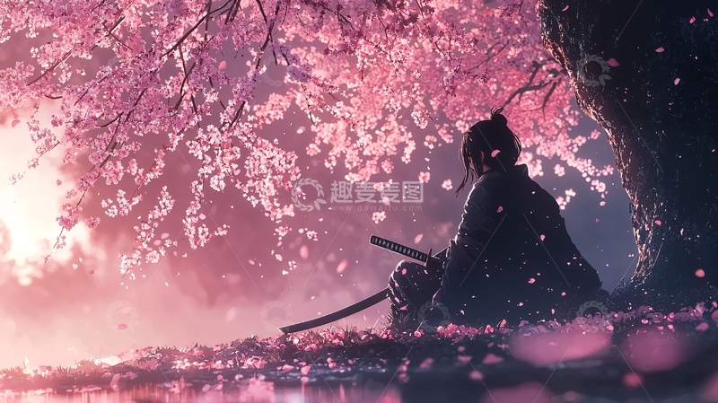 高清大图下载【趣麦麦图】樱花树下武士