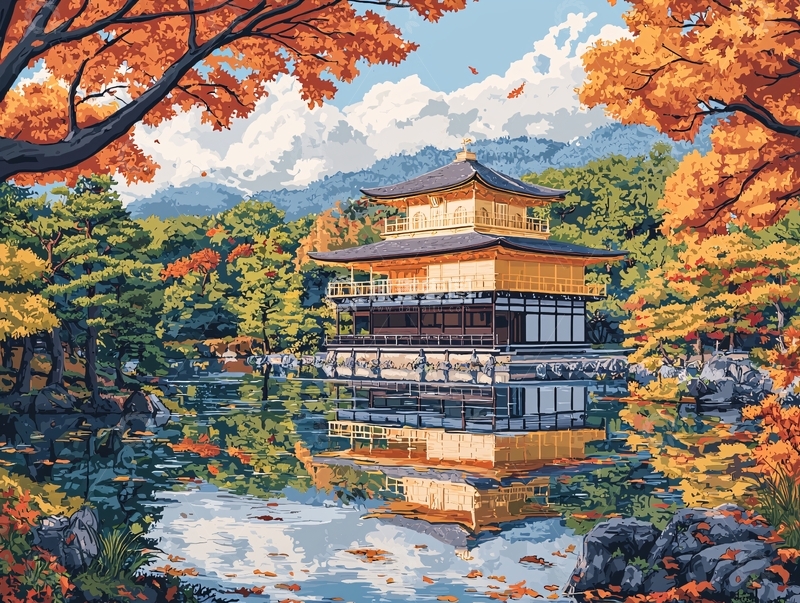 高清大图下载【趣麦麦图】秋日金阁寺景色