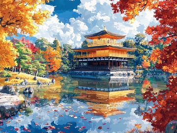 秋日金阁寺倒影