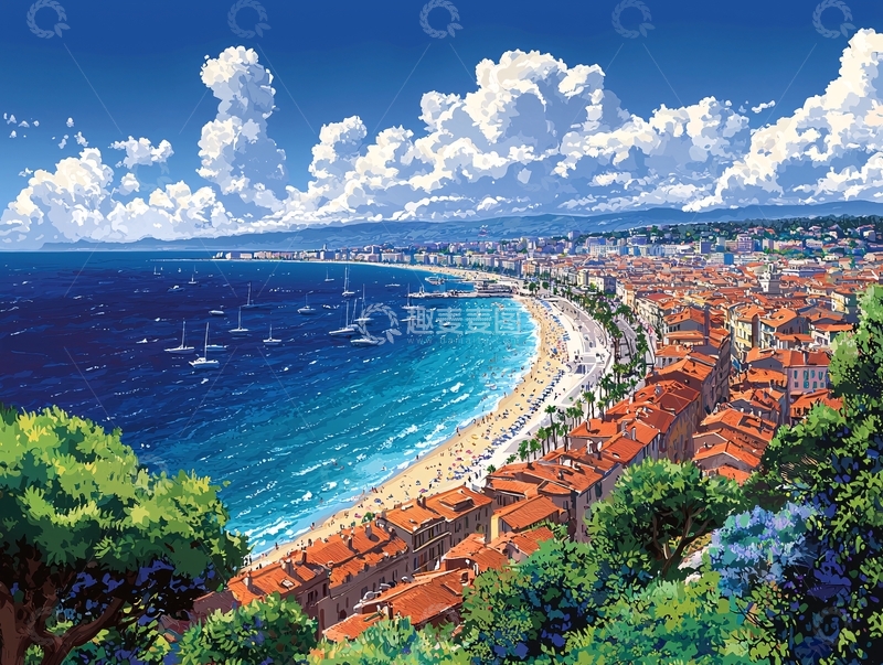 高清大图下载【趣麦麦图】蔚蓝海岸海滨城市风光