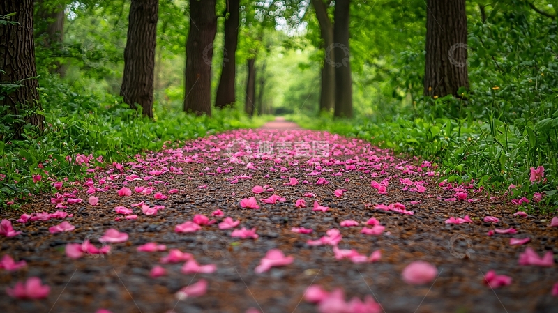 高清大图下载【趣麦麦图】树林小路落英缤纷