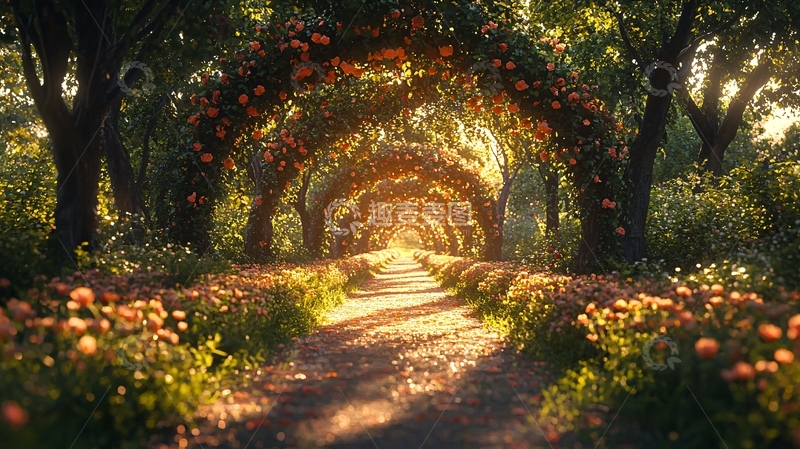 高清大图下载【趣麦麦图】阳光树荫花径