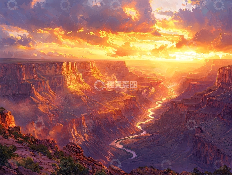 高清大图下载【趣麦麦图】壮丽峡谷日落景象
