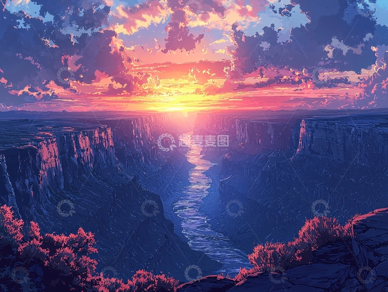 高清大图下载【趣麦麦图】峡谷日落高清壁纸