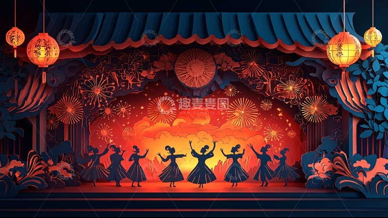 高清大图下载【趣麦麦图】舞台表演的剪影人物