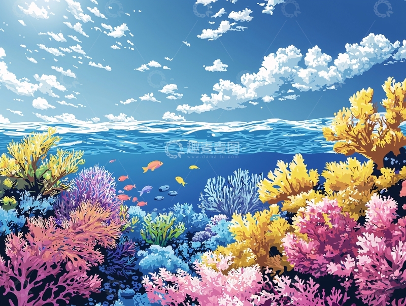 高清大图下载【趣麦麦图】阳光下的海底珊瑚礁