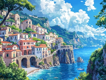 地中海沿岸彩色小镇