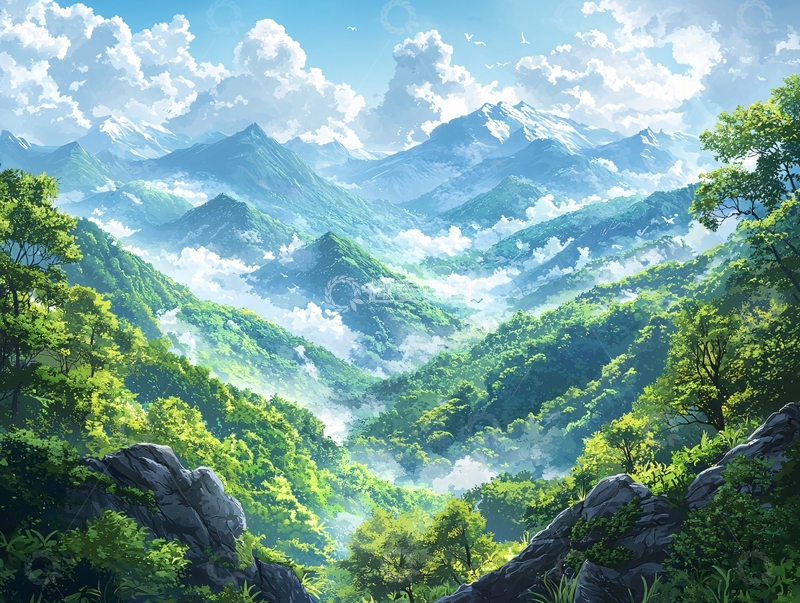 高清大图下载【趣麦麦图】云雾缭绕的绿色山谷