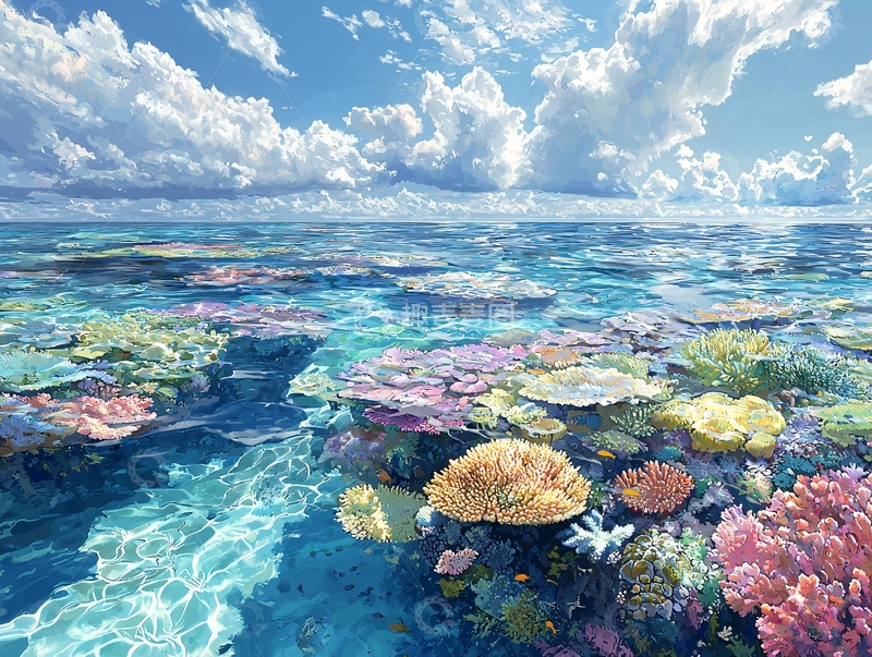 高清大图下载【趣麦麦图】阳光明媚下的珊瑚礁
