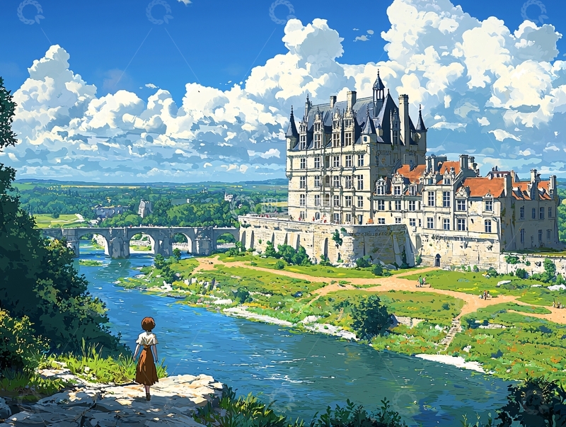 高清大图下载【趣麦麦图】阳光下的城堡与河流