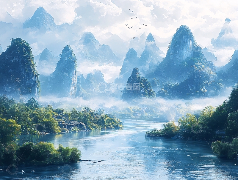 高清大图下载【趣麦麦图】水墨山水画1080