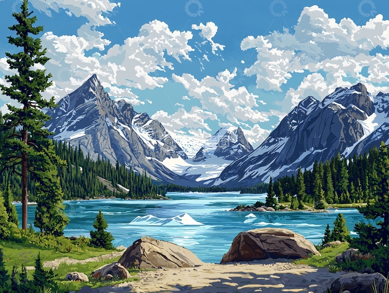 高清大图下载【趣麦麦图】阳光明媚的山湖景色