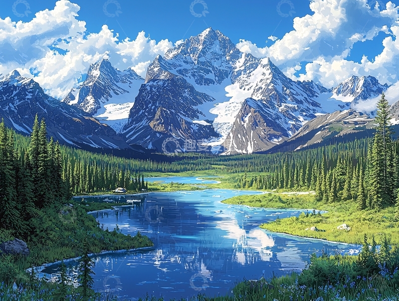 高清大图下载【趣麦麦图】雪山湖泊森林风景