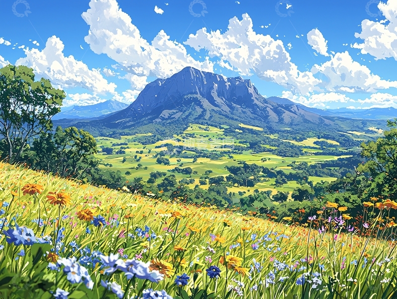 高清大图下载【趣麦麦图】阳光明媚的山谷田园风光