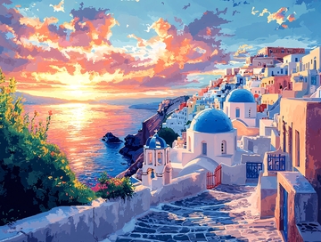 圣托里尼日落小镇